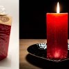 Ručně vyráběná svíčka se třpytkami - červená-hranol 0. náhled