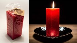 Ručně vyráběná svíčka se třpytkami - červená-hranol
