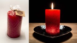 Ručně vyráběná svíčka se třpytkami - červená-válec