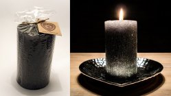 Ručně vyráběná svíčka se třpytkami - fialovošedozelená-válec