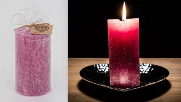 Ručně vyráběná svíčka se třpytkami - růžová-hranol