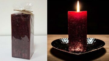 Ručně vyráběná svíčka se třpytkami - bordó-hranol
